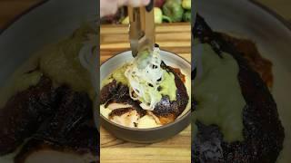 Ancho chili roasted chicken, roasted corn puree, salsa verde, onion habanero escabeche #recipe