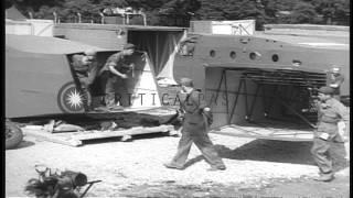 US Waco CG-4 assault gliders being assembled at RAF Station Greenham Common , Eng...HD Stock Footage