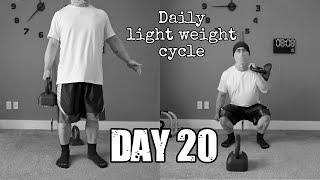 Age 58 single arm kettlebell core stability supersets: daily light weight cycle DAY 20