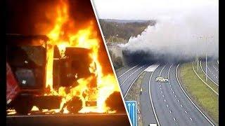 M2 traffic at STANDSTILL as lorry bursts into flames, motorway closed at junction 3