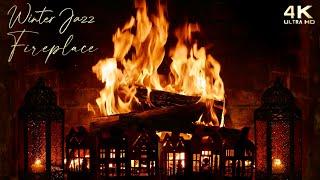  Crackling Fireplace & Winter Jazz Ambience ~ Relaxing 4K Fireplace Ambience