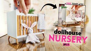 Miniature Convertible CRIB + ACCESSORIES for Barbie dolls! | Make a DOLLHOUSE NURSERY with PAPER pt1