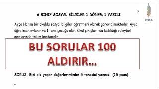 6.SINIF SOSYAL BİLGİLER 1.DÖNEM 1.YAZILI