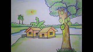 Very easy| a beautiful village scenery drawing tutorial by Indrajit Art School|