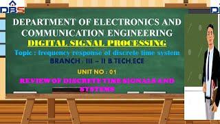 Frequency Response Of Discrete Time System | Digital Signal Processing | Online Education | DBS