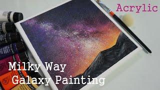 Milky Way Galaxy Sky Painting- Over mountains - Acrylic #33 - Easy tutorial