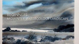 3 COLOUR MIDWINTER WATERCOLOR Landscape, Beginners Loose Watercolour PAINTING Techniques Tutorial