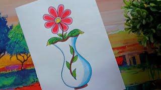 Flower Pot Drawing | How To Draw Flower With Vase | Very Easy Drawing | Simple Drawing |