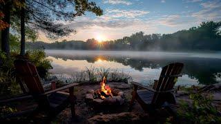Relaxing by the lake with a warm fire and the sounds of water for meditation and sleep