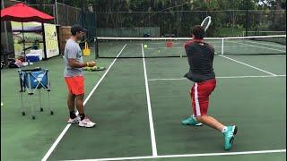 Tennis training: Coach Dabul with  Federico Gomez D1 college player (Nadal, Federer, Murray drills)