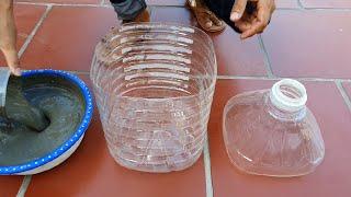 Cement Craft Ideas / Making a Beautiful Plant Pot with Plastic Bottles and Cement for Garden At Home