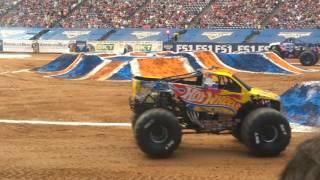 Monster Jam Trucks circle the track Monster Jam Houston 2 12 2017