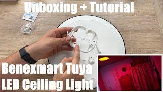 Benexmart Tuya WiFi Smart LED 12 Inch 24W Ceiling Light RGBCW Dimmable Unboxing and instructions