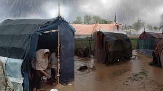 Very Stormy Heavy Rain In Nomadic Village of Pakistan | Rain In a Beautiful and cool Village