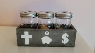 DIY Tithe, Save, Spend Jar in wooden crate