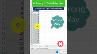 Excel Trick 3:Auto Adjust Serial Number #shorts#excel #msexcel #exceltips #exceltricks #learnexcel