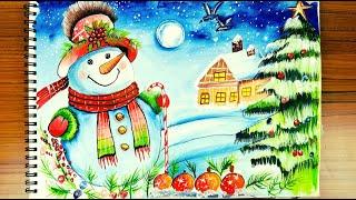  How to Draw a Christmas Snowman Scene | Step-by-Step Art Tutorial 