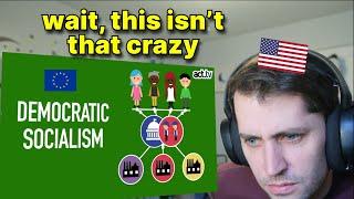 American reacts to 'Democratic Socialism Explained'