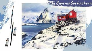 Watercolor painting "Lofoten Islands" by Eugenia Gorbacheva | Patreon | Speed Up video