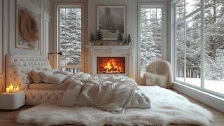 Warm Winter Jazz in The Luxurious Bedroom With Fireplace | Jazz Background Music for Work, Study