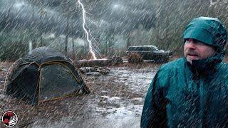Storm Camping in a Space Age Tent - Flooding Rains with Thunder & Lightning ASMR Camp