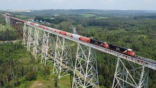 Spectacular DJI Mini 2 View /Zoom! Potash Train CN 730 on Salmon River Trestle - New Denmark, NB