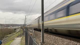 Eurostar e320 passing the Medway Bridge at High Speed. (04/02/23)