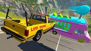 Beamng Drive - High Speed Car Jumps Over Ice Cream Car | BeamNG-Destruction