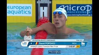 DAVID POPOVICI 1:42.97 WJ | Men's 200 Freestyle Final | Rome 2022 LC EC