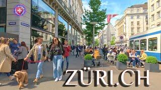 SWITZERLAND ZURICH  Walk along Luxury BAHNHOFSTRASSE to Main Station 4K