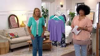 Susan Graver Eyelet Knit Button-Front Top with Blouson Sleeves on QVC