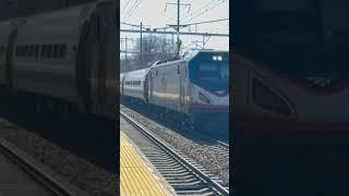 Amtrak Northeast Regional speeds past Princeton Junction with a Horn Salute!