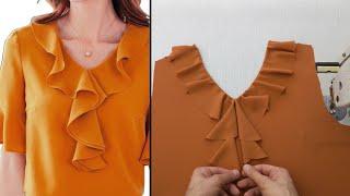 ️ Useful Sewing Hacks and Lovely  Easy Ways to Sewing Neck With Frill Women's ️ spiral ruffles