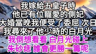 我嫁給五皇子時，他已有位寵愛的側妃，大婚當晚我便受了委屈，次日，我尋來了他少時的白月光，我倒想看看，白月光碰上朱砂痣，誰會更勝一籌呢 【美好人生】