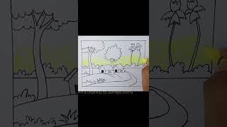 Easy landscape drawing for beginners #shortsvideo #shortsfeed #shortvideo #shorts #youtubeshorts