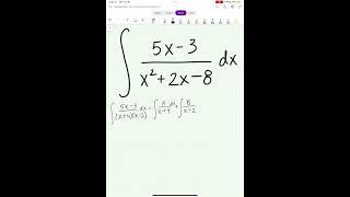 Integral of (5x-3)/(x^2+2x-8)dx #maths #calculus #integral #partialfractiondecomposition