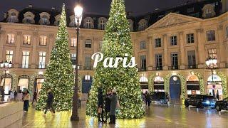 [4K]Paris Christmas Lights: Place Vendôme, Saint-Honoré, Gallery Lafayette & Printemps | 2024