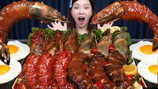 [Mukbang ASMR] Giant Shrimp  Marinated King Tiger Shrimp Soy Sauce & Spicy Sauce Recipe Ssoyoung