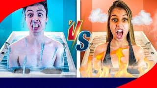 DESAFIO DA PISCINA QUENTE vs FRIA COM A MINHA NAMORADA!