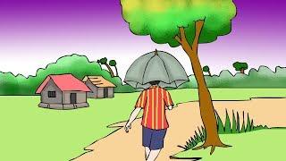 How to draw a scenery of Rainy season by Indrajit Art School