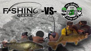 Ice Fishing Walleye Competition vs The Fishing Geeks!  | Game of Inches!