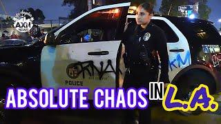 MOB of PUNKS ATTACK POLICE, VANDALIZE TRAINS, GRAFFITI ENTIRE PLAZA, TAG COP CAR.  LOS ANGELES, CA.