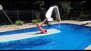 GYMNASTICS CHALLENGE ON MY AIRTRACK IN THE POOL!