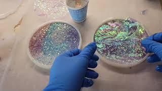 Glitter and cellophane resin coaster DIY  resin coasters using opal glitters from LET'S RESIN