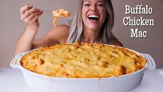 Super Cheesy Buffalo Chicken Mac and Cheese MUKBANG + Recipe!