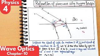 4) Refraction of plane wave using Huygen's Principle| Wave Optics Class12 Physics|Optics Class12