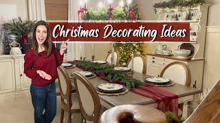 Cozy Christmas Decorating Ideas | Dining Room Chandelier, Tablescape & Hutch Styling