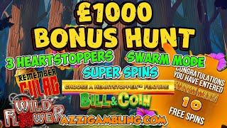 €1000 BONUS HUNT! 3 HEARTSTOPPERS, SWARM MODE, GORILLA GOLD SUPER & MORE!!