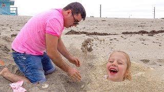 Nastya and daddy sleeping at sea