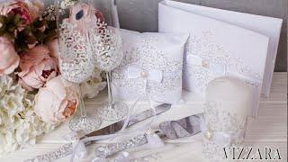 Wedding accessories Handmade Wedding set white and silver Свадебный набор Свадебные свечи VIZZARA